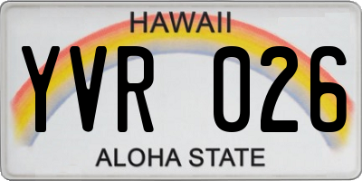HI license plate YVR026