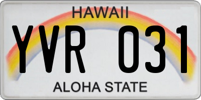 HI license plate YVR031