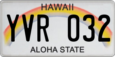 HI license plate YVR032