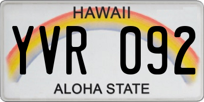 HI license plate YVR092