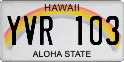 HI license plate YVR103