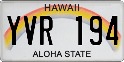 HI license plate YVR194