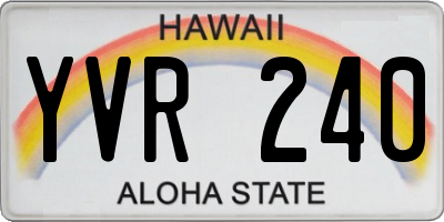 HI license plate YVR240
