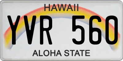 HI license plate YVR560