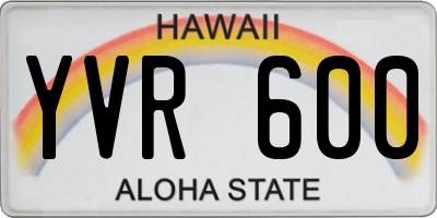 HI license plate YVR600