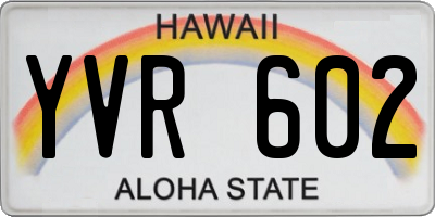 HI license plate YVR602