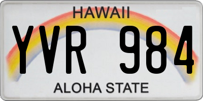 HI license plate YVR984