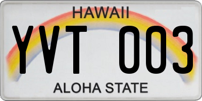 HI license plate YVT003