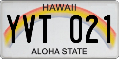 HI license plate YVT021