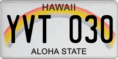 HI license plate YVT030