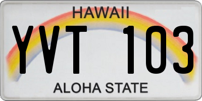 HI license plate YVT103