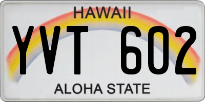 HI license plate YVT602