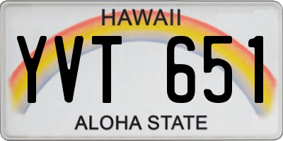 HI license plate YVT651
