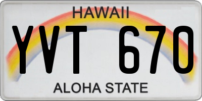 HI license plate YVT670