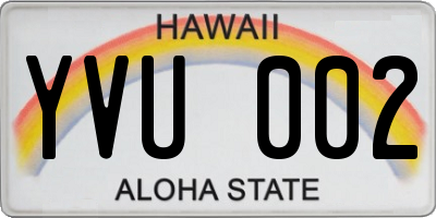 HI license plate YVU002