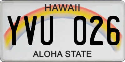 HI license plate YVU026