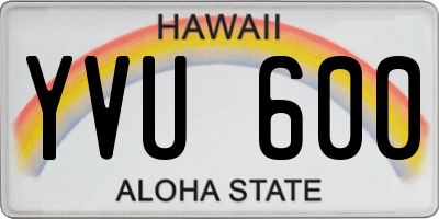 HI license plate YVU600