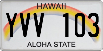 HI license plate YVV103