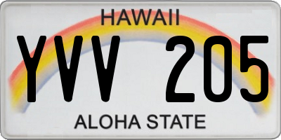 HI license plate YVV205