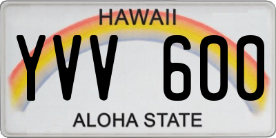HI license plate YVV600