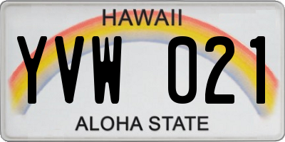 HI license plate YVW021