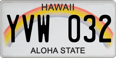 HI license plate YVW032