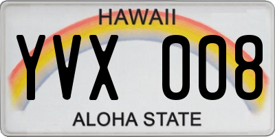 HI license plate YVX008