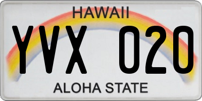HI license plate YVX020