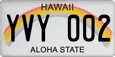 HI license plate YVY002