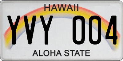 HI license plate YVY004