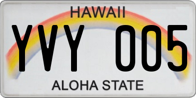 HI license plate YVY005