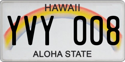 HI license plate YVY008