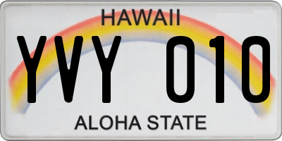 HI license plate YVY010