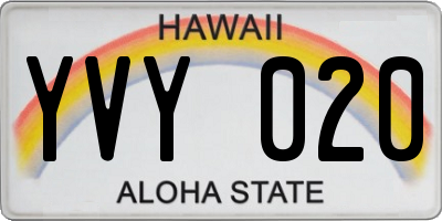 HI license plate YVY020