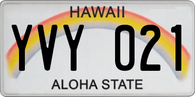 HI license plate YVY021