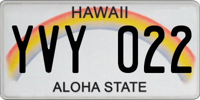 HI license plate YVY022