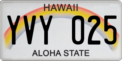 HI license plate YVY025