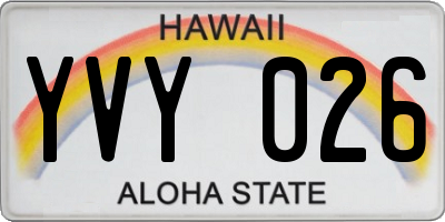 HI license plate YVY026