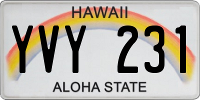 HI license plate YVY231