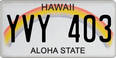 HI license plate YVY403