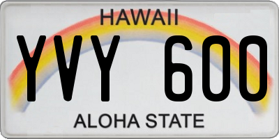 HI license plate YVY600