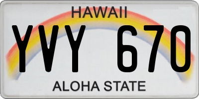 HI license plate YVY670