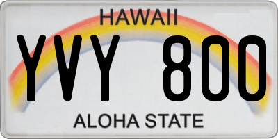 HI license plate YVY800