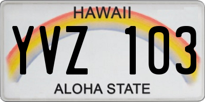 HI license plate YVZ103