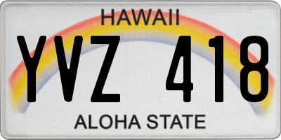 HI license plate YVZ418