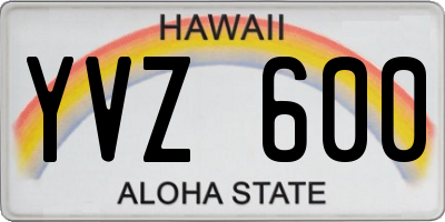 HI license plate YVZ600