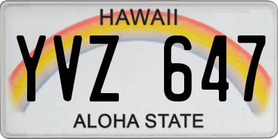 HI license plate YVZ647