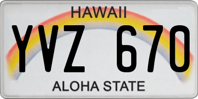 HI license plate YVZ670