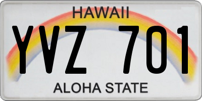 HI license plate YVZ701
