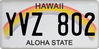 HI license plate YVZ802